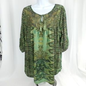 one world Peasant 3/4 bishop Sleeve Print Tunic 2X